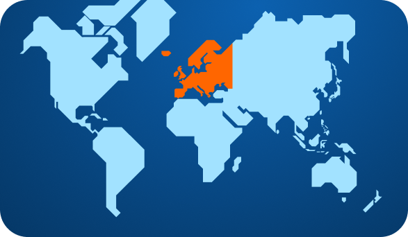 Mappa del mondo con l’Europa evidenziata in arancione